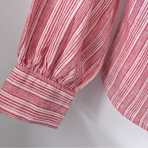 Free People Hello There Beautiful Off Shoulder Red Cream Striped Relaxed Top - Picture 9 of 15